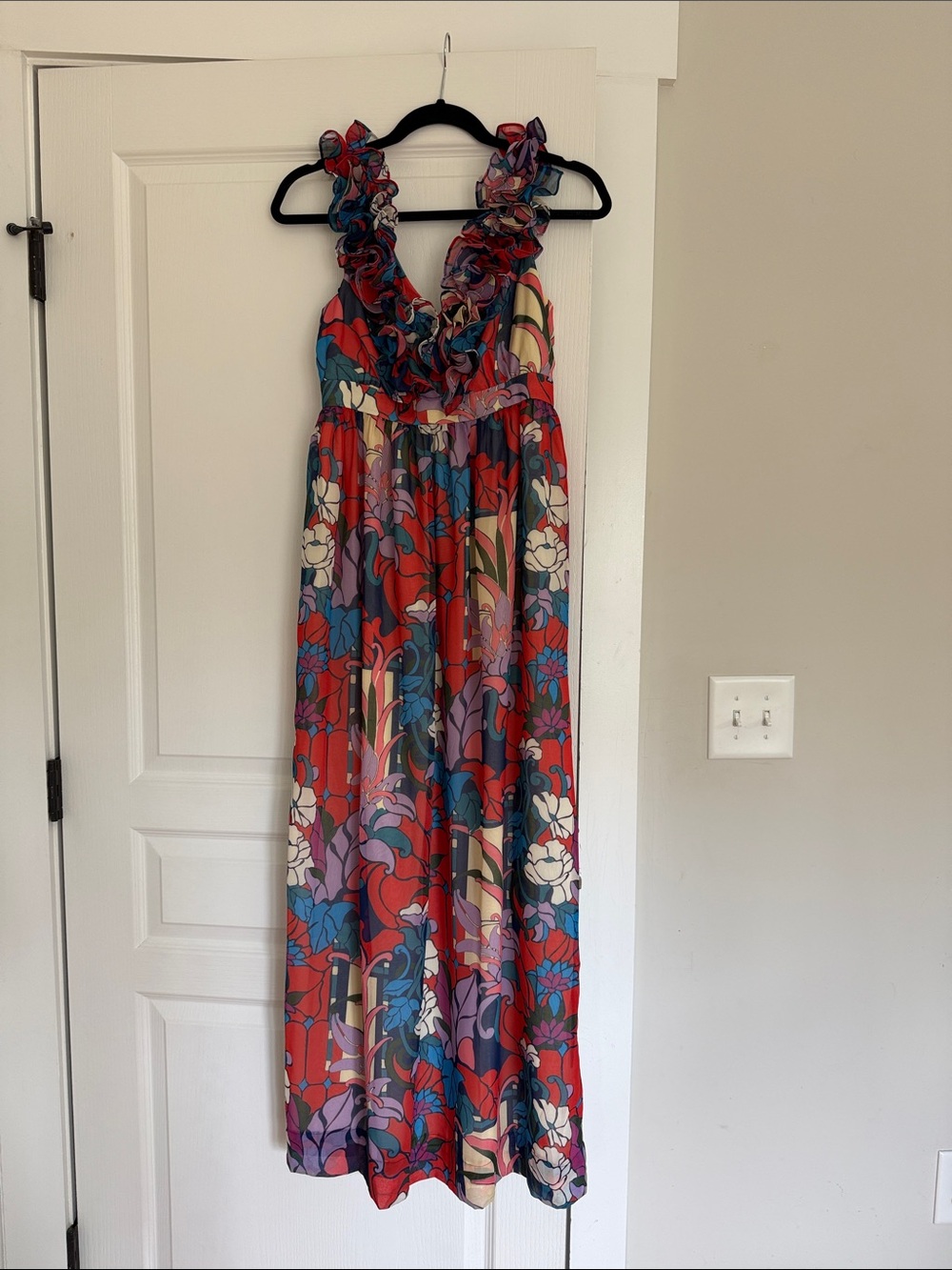 Tuckernuck Multi-Color Floral Ruffle Maxi Dress (Red, Blue, Purple, White)